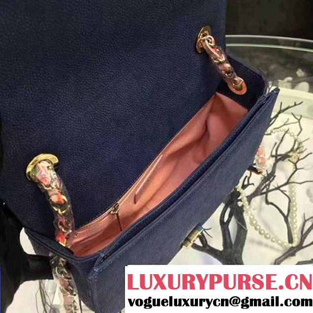 Chanel Grained Calfskin Flap Bag with Top Handle Gray Navy Blue Cruise 2017 (Chanel-7010408 )