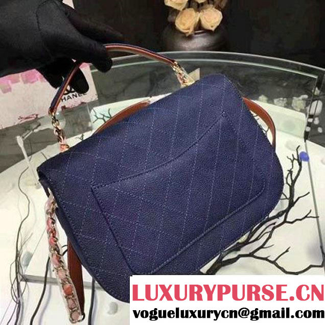 Chanel Grained Calfskin Flap Bag with Top Handle Gray Navy Blue Cruise 2017 (Chanel-7010408 )