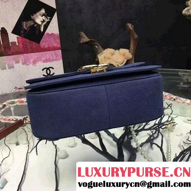 Chanel Grained Calfskin Flap Bag with Top Handle Gray Navy Blue Cruise 2017 (Chanel-7010408 )