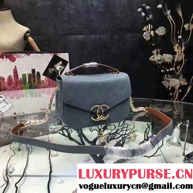 Chanel Grained Calfskin Flap Bag with Top Handle Light Blue Cruise 2017 (Chanel-7010409 )