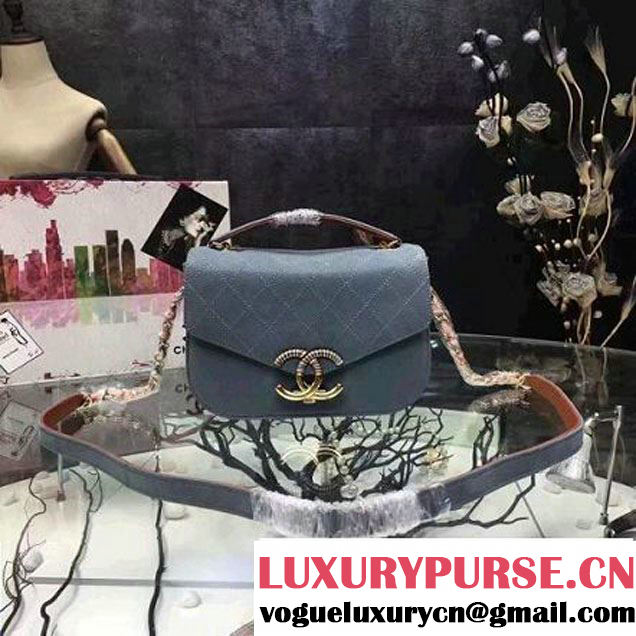 Chanel Grained Calfskin Flap Bag with Top Handle Light Blue Cruise 2017 (Chanel-7010409 )