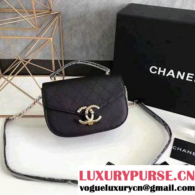 Chanel Grained Calfskin Flap Bag with Top Handle Gray Black Cruise 2017 (Chanel-7010410 )