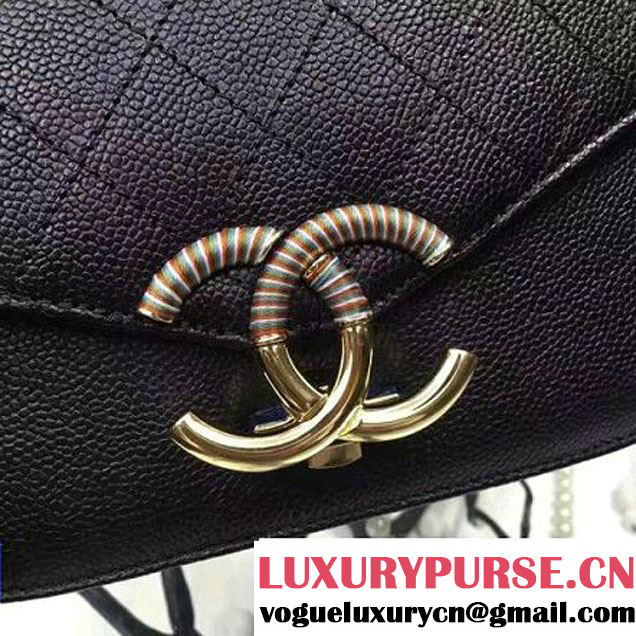 Chanel Grained Calfskin Flap Bag with Top Handle Gray Black Cruise 2017 (Chanel-7010410 )