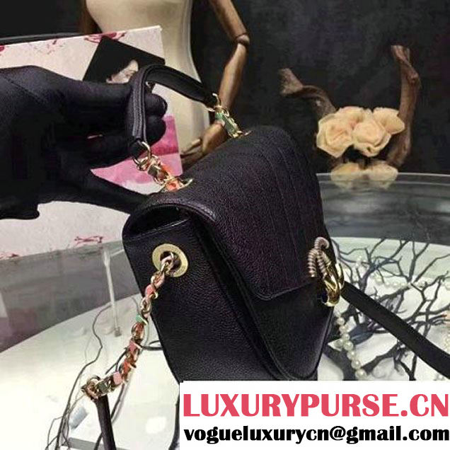 Chanel Grained Calfskin Flap Bag with Top Handle Gray Black Cruise 2017 (Chanel-7010410 )