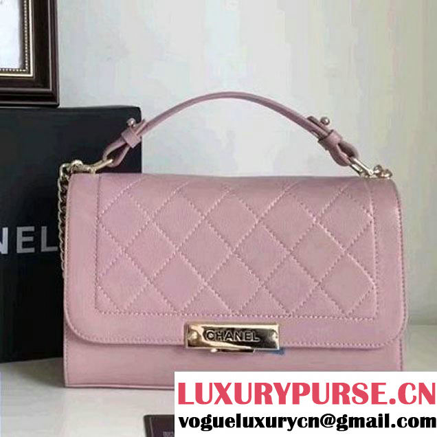 Chanel Label Click Top Handle Medium Flap Bag A93702 Pink 2017 (1A145-7010714 )