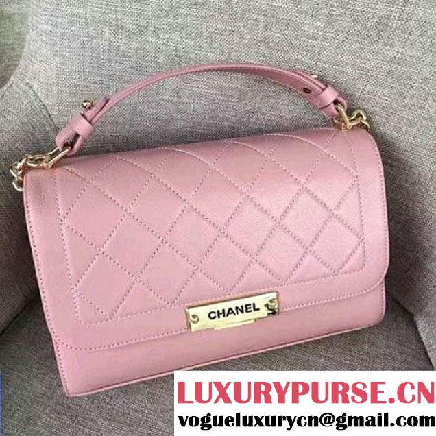 Chanel Label Click Top Handle Medium Flap Bag A93702 Pink 2017 (1A145-7010714 )