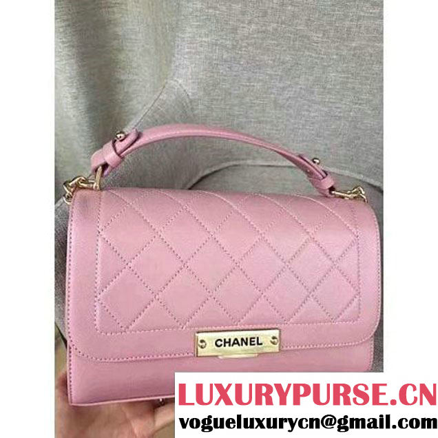Chanel Label Click Top Handle Medium Flap Bag A93702 Pink 2017 (1A145-7010714 )