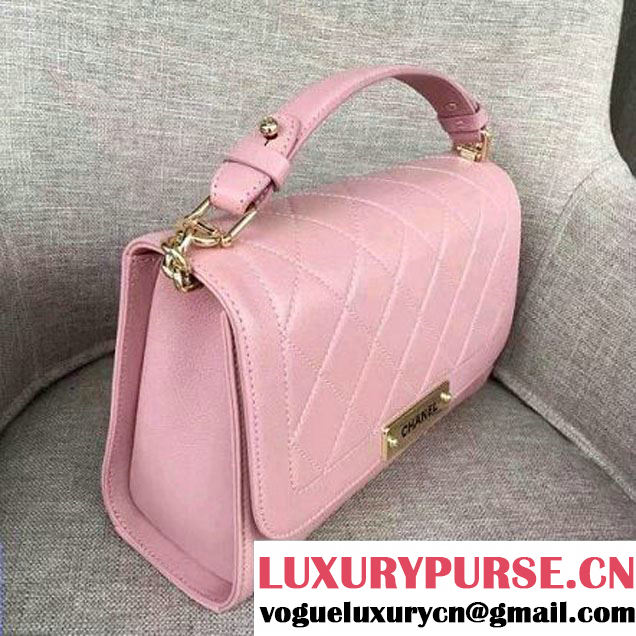 Chanel Label Click Top Handle Medium Flap Bag A93702 Pink 2017 (1A145-7010714 )