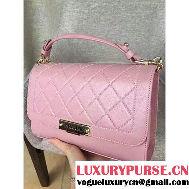 Chanel Label Click Top Handle Medium Flap Bag A93702 Pink 2017 (1A145-7010714 )