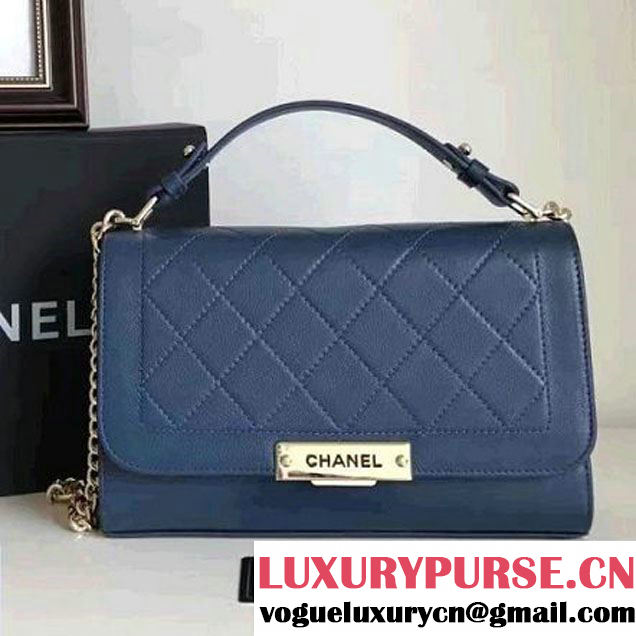 Chanel Label Click Top Handle Medium Flap Bag A93702 Blue 2017 (1A145-7010715 )