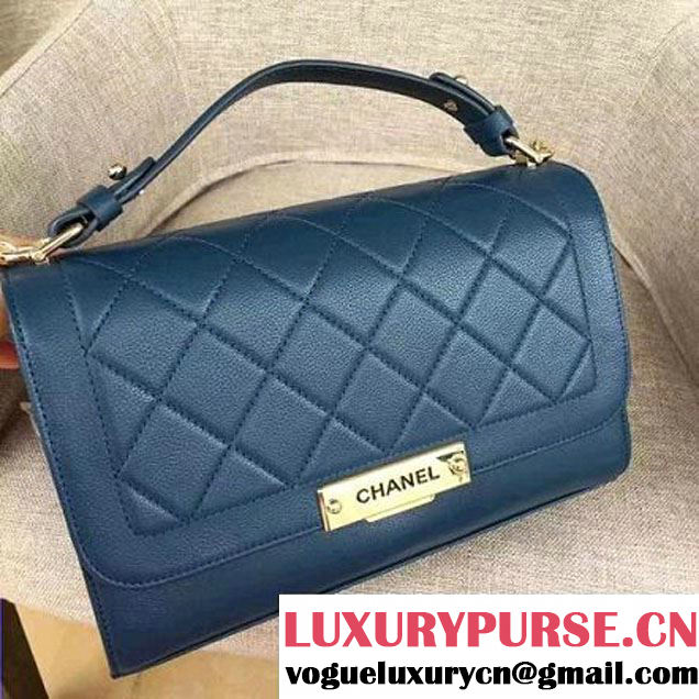 Chanel Label Click Top Handle Medium Flap Bag A93702 Blue 2017 (1A145-7010715 )