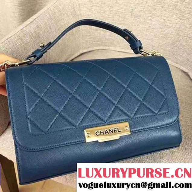 Chanel Label Click Top Handle Medium Flap Bag A93702 Blue 2017 (1A145-7010715 )