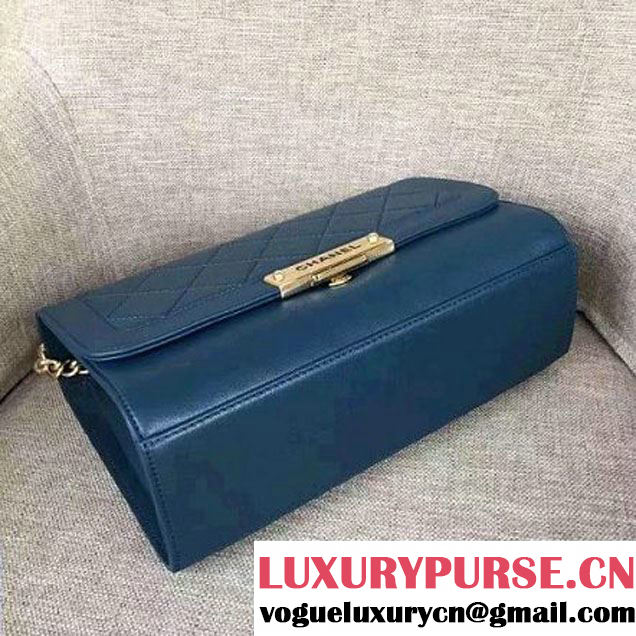 Chanel Label Click Top Handle Medium Flap Bag A93702 Blue 2017 (1A145-7010715 )