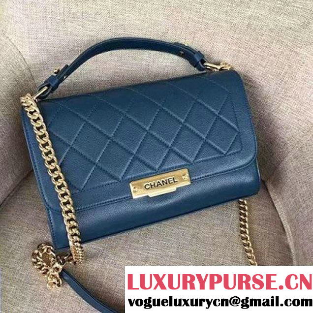 Chanel Label Click Top Handle Medium Flap Bag A93702 Blue 2017 (1A145-7010715 )