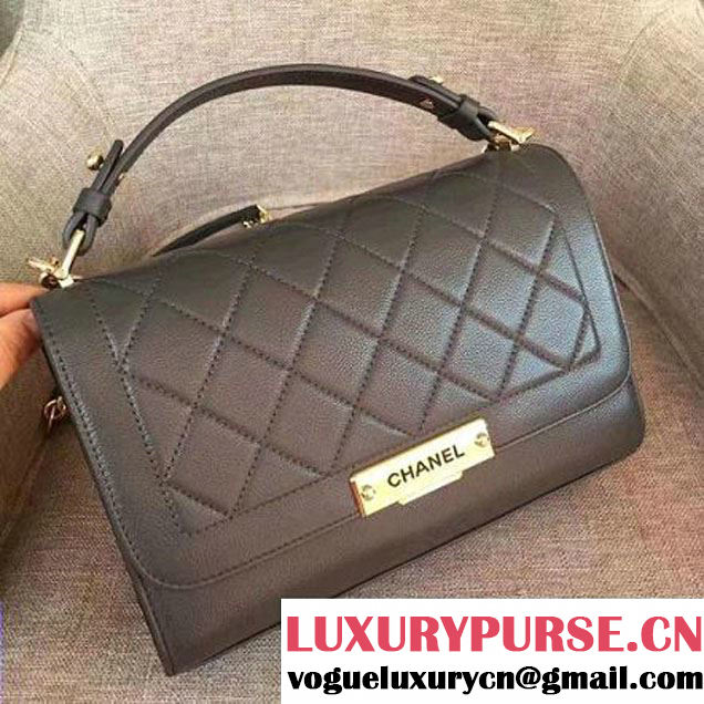 Chanel Label Click Top Handle Medium Flap Bag A93702 Deep Grey 2017 (1A145-7010716 )