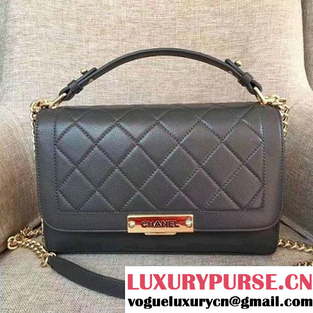 Chanel Label Click Top Handle Medium Flap Bag A93702 Deep Grey 2017 (1A145-7010716 )