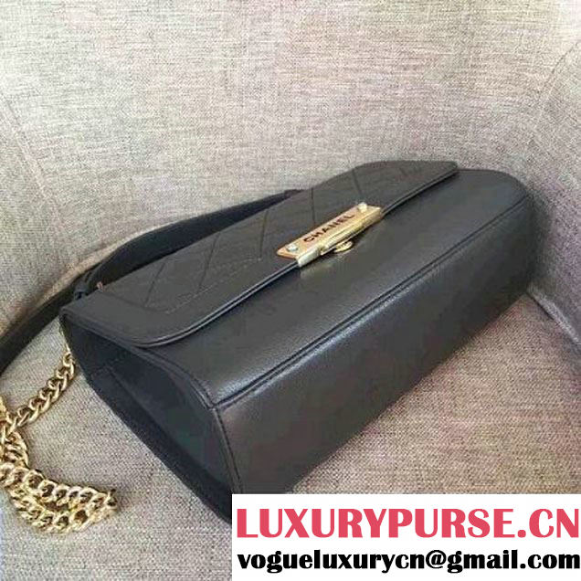 Chanel Label Click Top Handle Medium Flap Bag A93702 Deep Grey 2017 (1A145-7010716 )