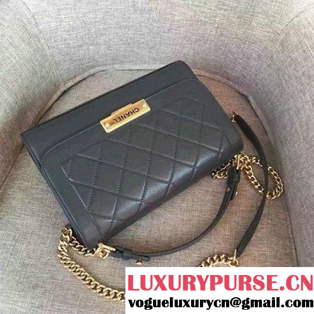 Chanel Label Click Top Handle Medium Flap Bag A93702 Deep Grey 2017 (1A145-7010716 )