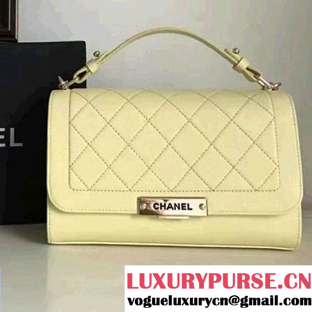 Chanel Label Click Top Handle Medium Flap Bag A93702 Bright Yellow 2017 (1A145-7010717 )