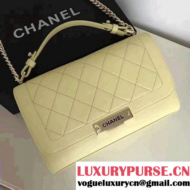 Chanel Label Click Top Handle Medium Flap Bag A93702 Bright Yellow 2017 (1A145-7010717 )