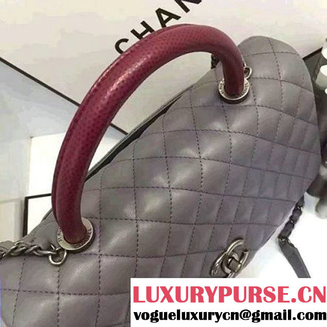 Chanel A93279 Large Lambskin Flap Bag With Handle Gray 2016 (AV-7020801 )