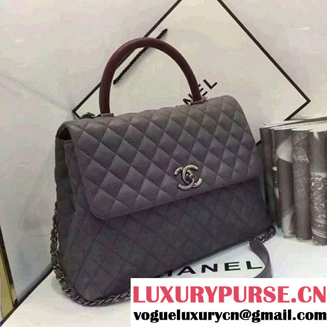 Chanel A93279 Large Lambskin Flap Bag With Handle Gray 2016 (AV-7020801 )