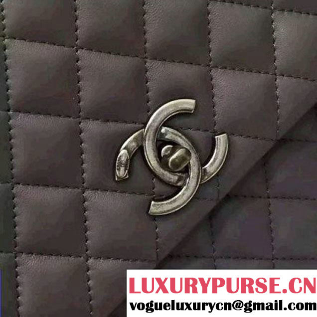 Chanel A93279 Large Lambskin Flap Bag With Handle Gray 2016 (AV-7020801 )