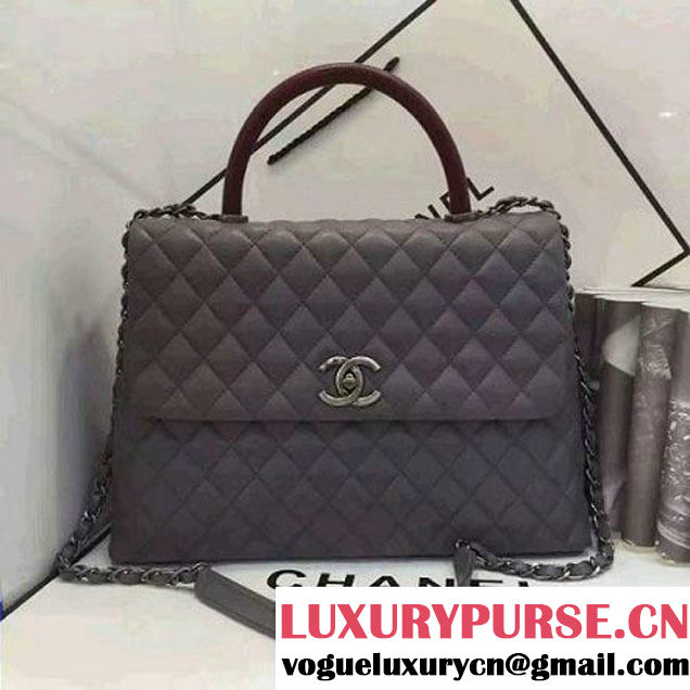 Chanel A93279 Large Lambskin Flap Bag With Handle Gray 2016 (AV-7020801 )