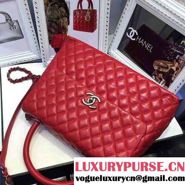 Chanel A93279 Large Lambskin Flap Bag With Handle Red 2016 (AV-7020802 )