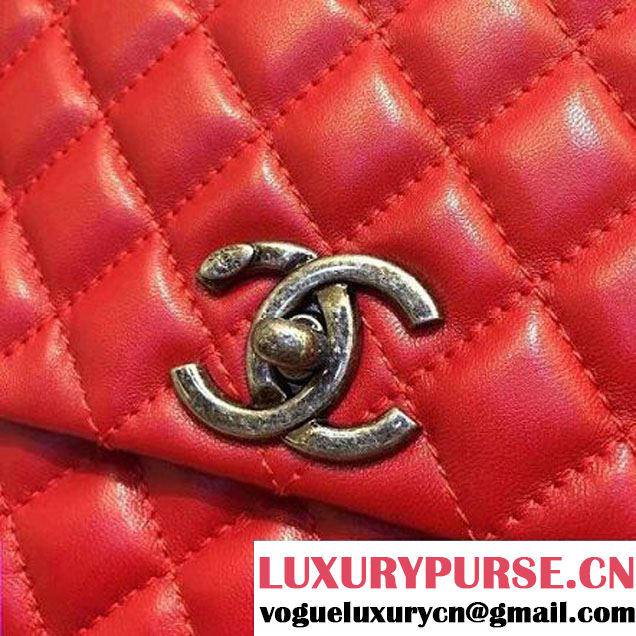 Chanel A93279 Large Lambskin Flap Bag With Handle Red 2016 (AV-7020802 )