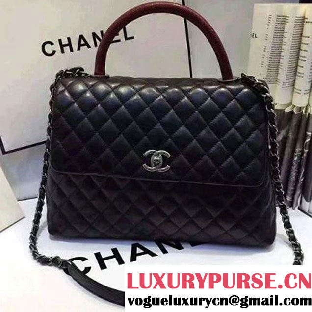 Chanel A93279 Large Lambskin Flap Bag With Handle Black 2016 (AV-7020803 )