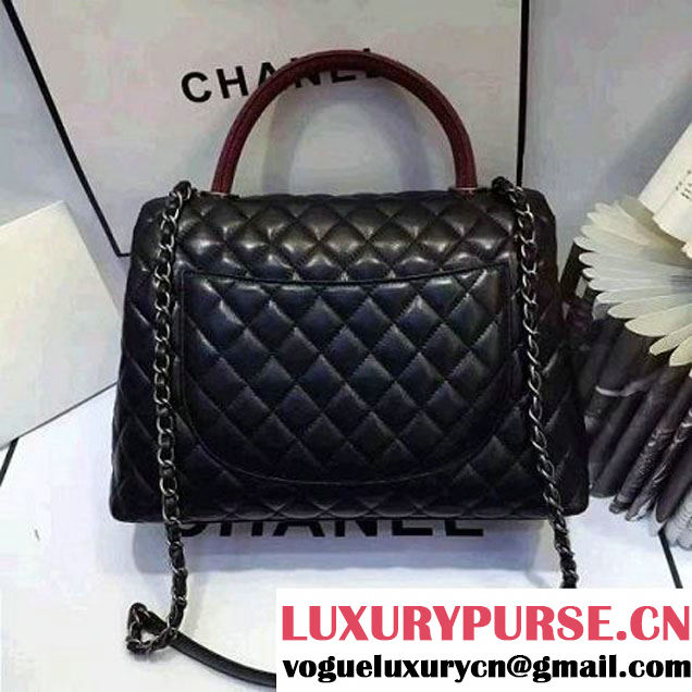 Chanel A93279 Large Lambskin Flap Bag With Handle Black 2016 (AV-7020803 )