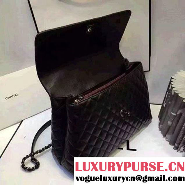 Chanel A93279 Large Lambskin Flap Bag With Handle Black 2016 (AV-7020803 )