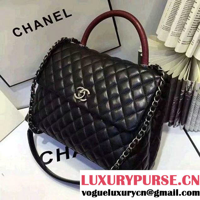 Chanel A93279 Large Lambskin Flap Bag With Handle Black 2016 (AV-7020803 )