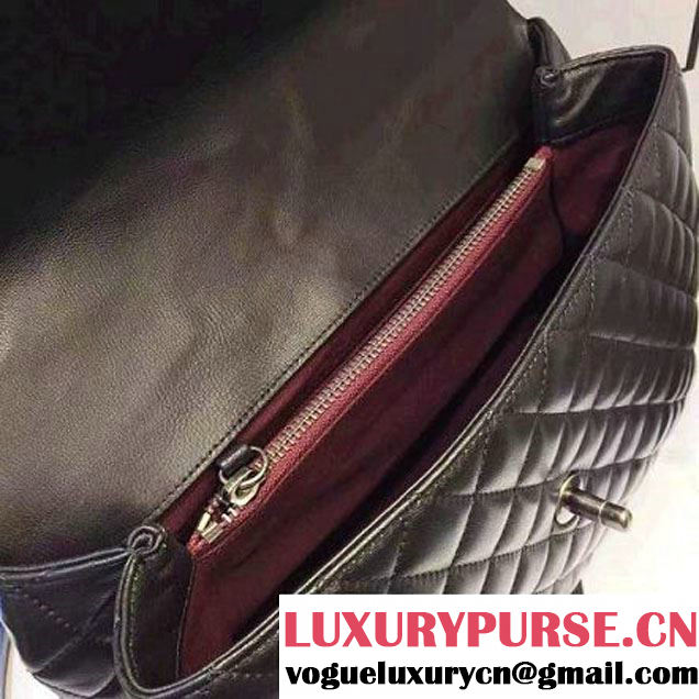 Chanel A93279 Large Lambskin Flap Bag With Handle Black 2016 (AV-7020803 )