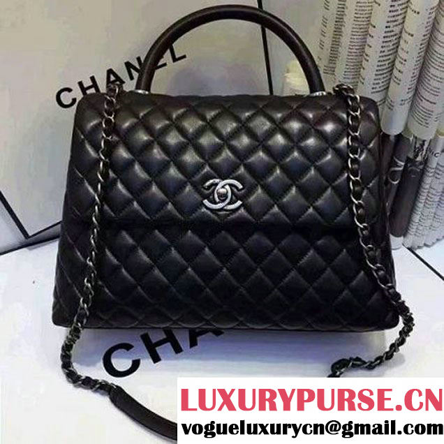 Chanel A93279 Large Lambskin Flap Bag With Handle All Black 2016 (AV-7020804 )