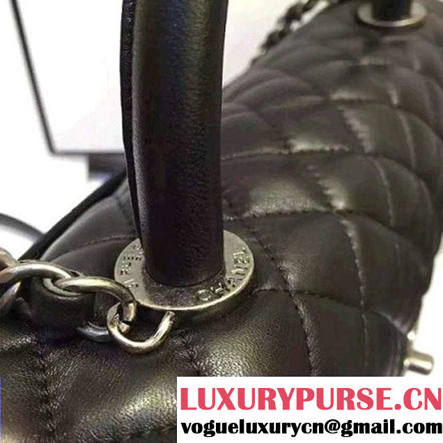 Chanel A93279 Large Lambskin Flap Bag With Handle All Black 2016 (AV-7020804 )