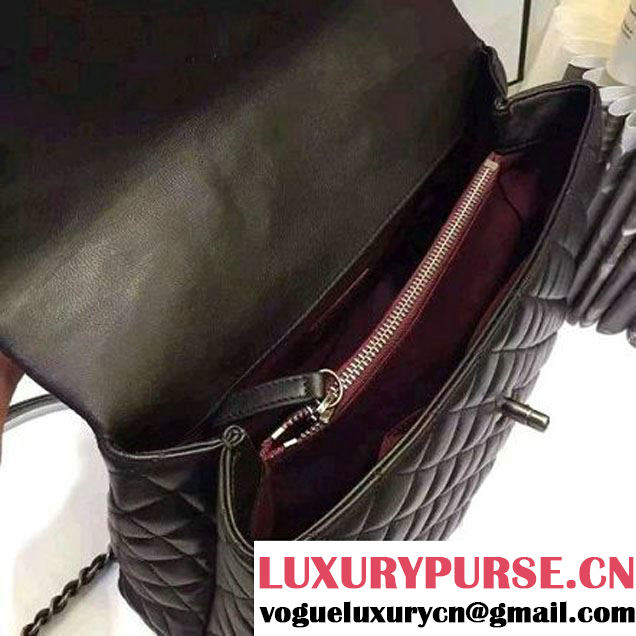 Chanel A93279 Large Lambskin Flap Bag With Handle All Black 2016 (AV-7020804 )