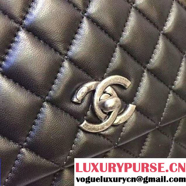 Chanel A93279 Large Lambskin Flap Bag With Handle All Black 2016 (AV-7020804 )
