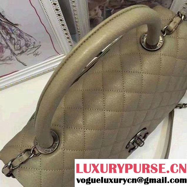 Chanel A93279 Large Grained Flap Bag With Handle Apricot 2016 (AV-7020807 )
