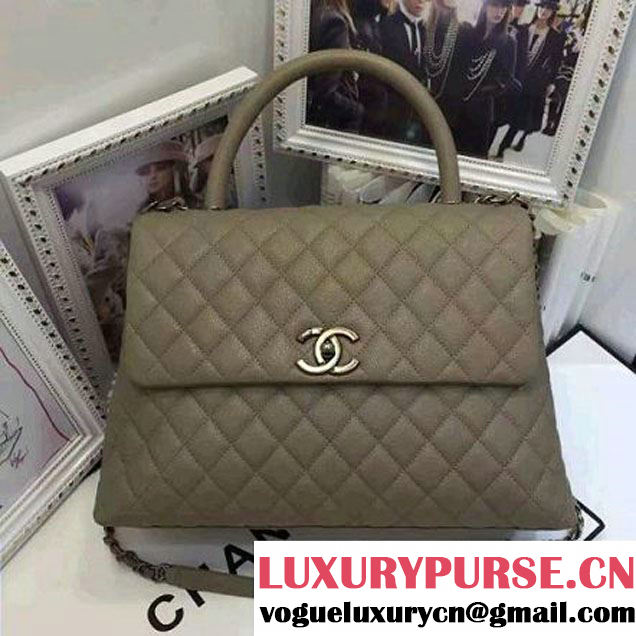 Chanel A93279 Large Grained Flap Bag With Handle Apricot 2016 (AV-7020807 )