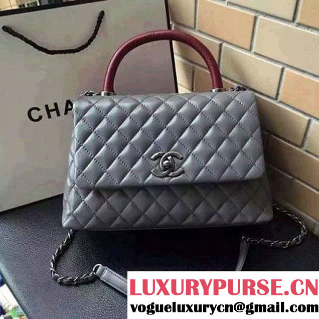 Chanel A93050 Small Lambskikn Flap Bag With Handle Gray 2016 (AV-7020808 )