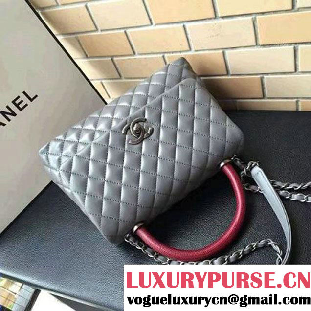 Chanel A93050 Small Lambskikn Flap Bag With Handle Gray 2016 (AV-7020808 )