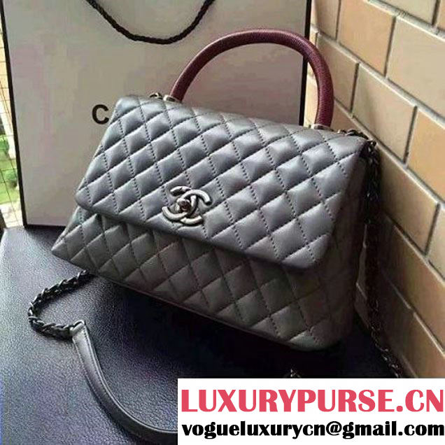 Chanel A93050 Small Lambskikn Flap Bag With Handle Gray 2016 (AV-7020808 )