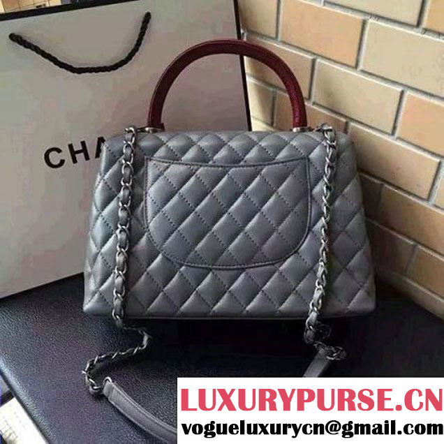 Chanel A93050 Small Lambskikn Flap Bag With Handle Gray 2016 (AV-7020808 )