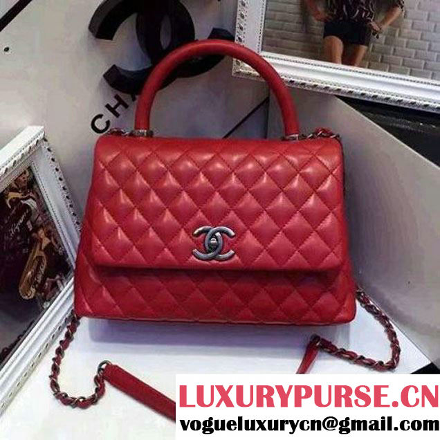 Chanel A93050 Small Lambskikn Flap Bag With Handle Red 2016 (AV-7020809 )