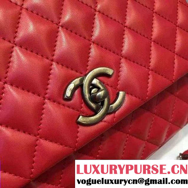 Chanel A93050 Small Lambskikn Flap Bag With Handle Red 2016 (AV-7020809 )