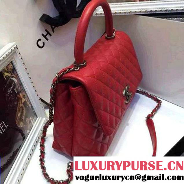Chanel A93050 Small Lambskikn Flap Bag With Handle Red 2016 (AV-7020809 )