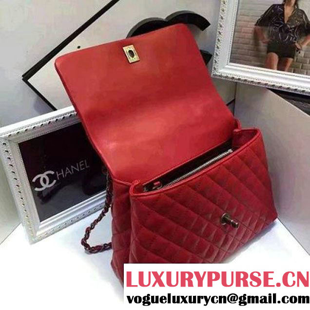 Chanel A93050 Small Lambskikn Flap Bag With Handle Red 2016 (AV-7020809 )