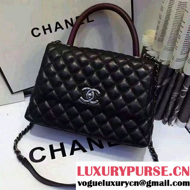 Chanel A93050 Small Lambskikn Flap Bag With Handle Black 2016 (AV-7020810 )